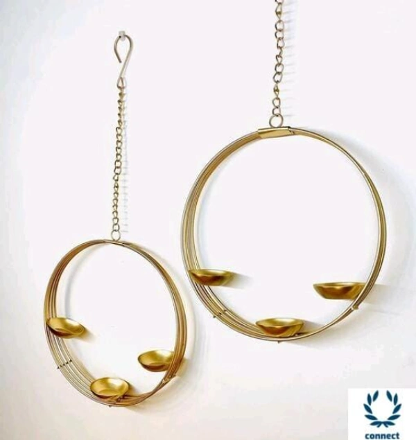Arsh Metal World Wall Hanging Circle of Light Gold Plated Tealight Candle Holder for Home Decor  - Metal, Tea Light Candle Holder, Pack of2